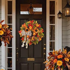 Fall Wreaths for Front Door Outside 24 Inch Autumn Wreath with Pumpkins, Sunflowers, Maple Leaves, Berries & Burlap Bow Fall Door Wreath, Autumn Wreaths for Front Door, Thanksgiving Halloween Decor - Image 6