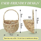 Wall Hanging Baskets Set of 2, Water Hyacinth Woven Basket, Flat Back Hanging Baskets for Plants & Flowers, Semi-Round Wall Decor for Garden, Porch, Bathroom & Kitchen - Image 4