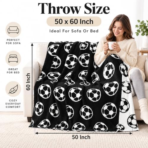 Buryeah Soccer Knit Throw Blanket, Soccer Gift for Boys Teens Men, 50 x 60 Inch Cozy Sport Reversible Knitted Throw Blanket for Couch Sofa Bed Home Decor - Image 3