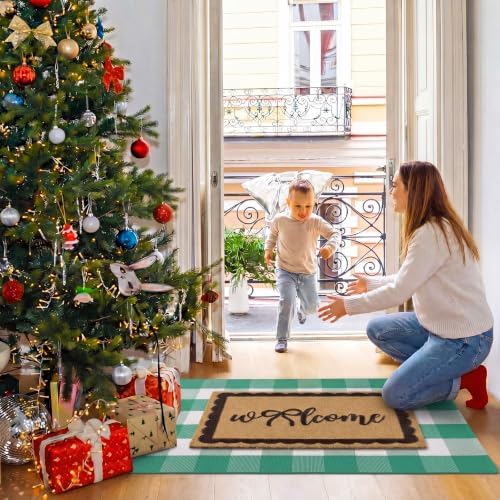 2pcs Christmas Welcome Mat for Front Door Layered Buffalo Plaid Outdoor Rug - Image 6