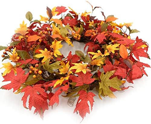 Idyllic 20 Inch Fall Wreath for Front Door - Maple Leaves Autumn Wreath for Thanksgiving, Halloween, Wall, Front Porch Home Decoration - Image 7