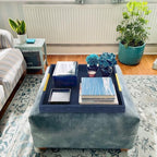 HofferRuffer Faux Leather Serving Tray with Gold Metal Handles, Stylish Decorative Tray Organizer for Coffee Table, Ottoman, Home Decor and Serving (Blue Shagreen, 18.9" x 18.9" x 2") - Image 6