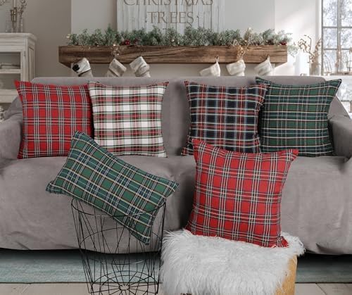 4TH Emotion Set of 2 Christmas Scottish Tartan Plaid Throw Pillow Covers Cushion Case Polyester for Farmhouse Home Decor Red and Green, 20 x 20 Inches - Image 6