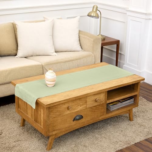 Solino Home 100% Pure Linen Table Runner Sage Green Hemstitch, 14 x 60 in by SolinoHome