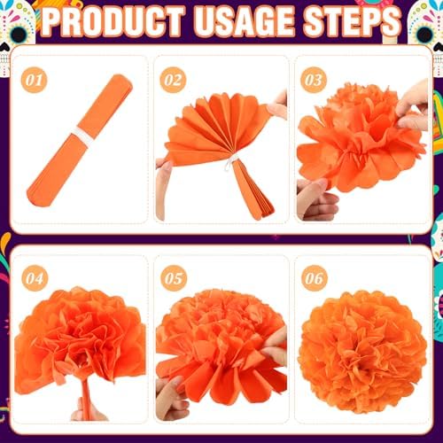 Newwiee 82 Pcs Day of the Dead Altar Decor Set, Marigold, Orange - Image 3