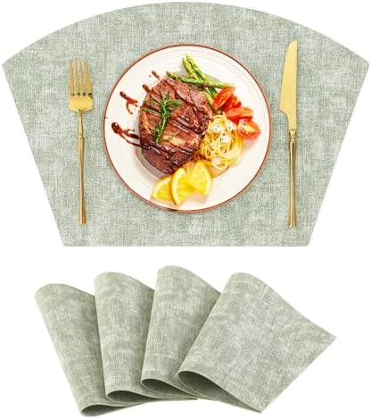 Homaxy Wedge Faux Leather Placemats for Round Table, Set of 4, Grass Green by Homaxy