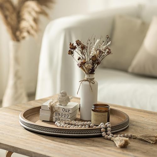 Hanobe 17" Large Round Decorative Tray for Coffee Table Decor, Beaded Edge - Image 2