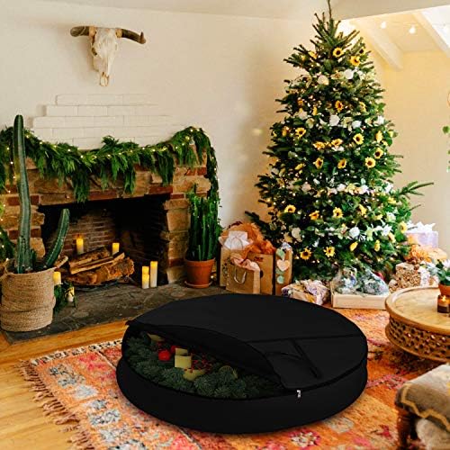 Christmas Wreath Storage Bag 12 Oz with Carrying Handle & Dual Zipper - 100% Water Resistant Durable Material Storage Bag - Holiday Xmas Tear Resistant Bag (40" Dia x 7" H, Black) - Image 5