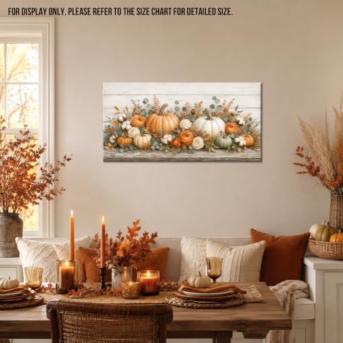 WAXWHELK Pumpkin Fall Canvas Wall Art, Autumn Thanksgiving Rustic Farmhouse Painting Pictures, Floral Pumpkin Artwork for Living Room Bedroom Home Decor (24"x47") - Image 2