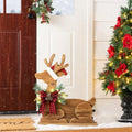 Glitzhome 25.75"H Lighted Christmas Reindeer Porch Sign,Chunky Wood Reindeer Porch Decor with Timer,Merry Christmas Welcome Sign for Holiday Party Indoor Outdoor Xmas Decorations by Glitzhome