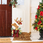 Glitzhome 25.75"H Lighted Christmas Reindeer Porch Sign,Chunky Wood Reindeer Porch Decor with Timer,Merry Christmas Welcome Sign for Holiday Party Indoor Outdoor Xmas Decorations by Glitzhome