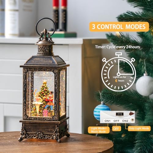 Christmas Nutcracker Snow Globe Lantern - Vintage LED Swirling Glitter Water Lamp with Clara & Soldier, Plays The Nutcracker Suite Music, 6-Hour Auto Timer - Holiday Tabletop Decor & Gift - Image 4