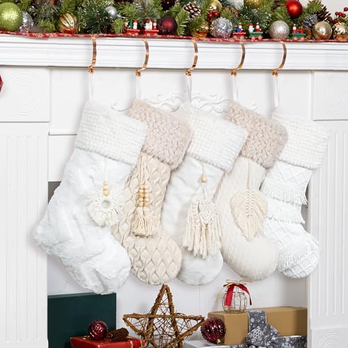 BHD BEAUTY Bohemian Style Christmas Stocking Set of 5 Tassel Xmas Stocking Boho Macrame Decorations Farmhouse Mantel Hanging Ornament for Xmas Holiday Party - Image 2