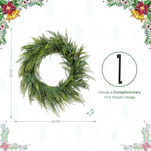 Glitzhome 25" D Christmas Norfolk Pine Wreath, Artificial Greenery Wreath Mixed PE Dripping with Pinecones, Christmas Wreaths for Front Door, Wall, Windows, Home, Outdoor, Xmas Decorations - Image 4