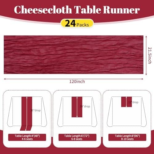 24 Pack Burgundy 10Ft Cheesecloth Table Runner - Image 2