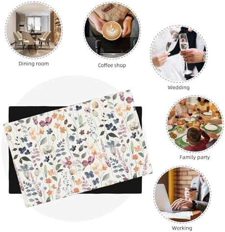 Flower Placemats Set of 6, Spring Watercolor Vintage Nature Patterns, Kitchen Dining Party Waterproof Heat Resistant Table Runner, 12x18 Inches - Image 6