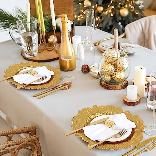 Dandat 100 Pcs Charger Plate Bulk 13'' Floral Reef Plates with Napkin Ring 50 Plastic Dinner Charger Plate 50 Flower Napkin Holder for Table Setting Wedding Party (Gold) - Image 6