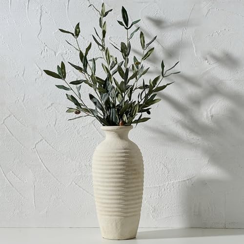 Vaseking Ceramic Natural Rustic Vase, 14.4 Inch Large Vintage Flower Threaded Decorative Farmhouse Tall Vase for Home Decor, Living Room, Shelf Decor, Wedding, Housewarming Gift, Off-White by Vaseking
