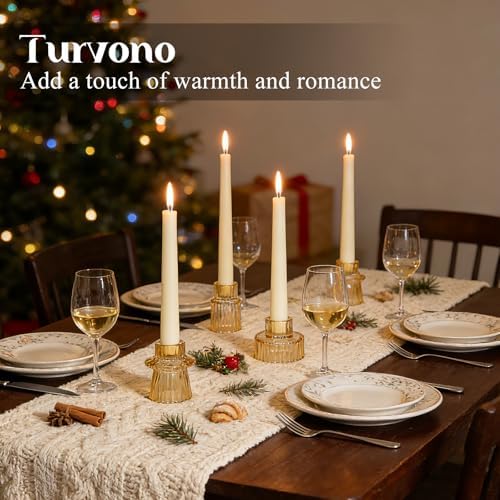 12 Pack Ribbed Amber Glass Candle Holders for Table Centerpieces - Image 3