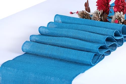MDS® Pack of 15 Natural Burlap Table Runner, 12 x 72 Inch, Jute Rustic Farmhouse Boho Table Decor for Wedding Reception, Dining Table, Bridal Shower, Baby Shower & Party Decorations - Teal - Image 2
