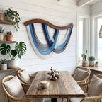 Navy Blue Macrame Wall Hanging Dip Dyed Yarn Wall Art, Modern Boho Decor - Image 6