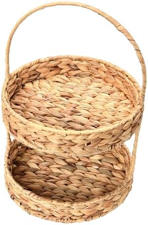 Household Essentials Water Hyacinth 2-Tier Tray, Natural - Image 3