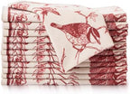 FINGERCRAFT Cloth Napkins Set of 12 Cotton Linen, 20x20 Inch, Toile Red by FINGERCRAFT