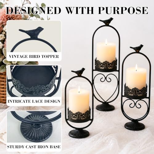 Gothic Candle Holder Set of 3, Black Candle Holders Halloween - Image 4