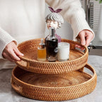 14" Round Rattan Tray, Hand Woven Serving Tray with Handles, Wicker Serving Basket, Decorative Tray for Home Decor, Natural - Image 7