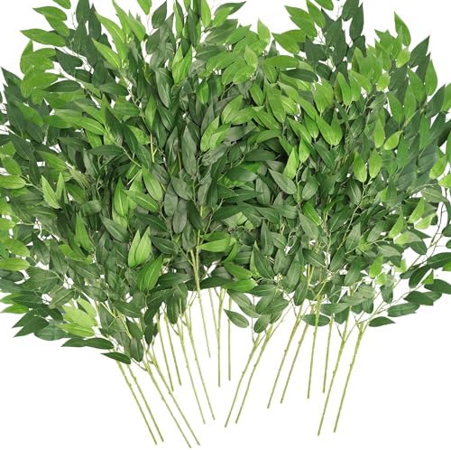 Artificial Italian Ruscus Greenery Stems, 20 Pack Faux Green Leaf Garland Branches Hanging Greenery Spray for Wedding Bouquet Arch Table Centerpiece Home Decor by WONICE