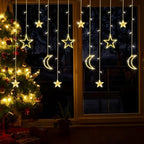 Moon and Stars Decor Curtain Lights, 11.5ft String Lights for Bedroom, Christmas, Ramadan Decor, Indoor LED Fairy Twinkle Light, Battery Operated or USB Plug-in (Warm Yellow + Remote) - Image 3