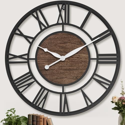 16 Inch Black Roman Numerals Large Wall Clock with Walnut Dial by Unknown
