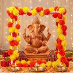 Marigold Garland with Makhar Mandap Stand for Ganpati Pooja Diwali Decor - Image 3