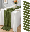 12 Pcs Olive Green Cheesecloth Table Runner 10Ft, Gauze Table Runners 21.5 x 120 inch,Semi Sheer Cheese Cloth Fabric Runner Bulk for Wedding,Party,Baby Shower,Bridal Shower by Yemosa