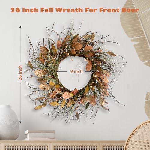 26 Inch Fall Wreath for Front Door Large Full Magnolia Leaf Wreath - Image 2