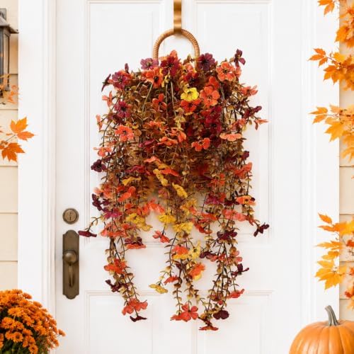 Riceshoot 7 Pcs Fall Hanging Basket Wreath for Front Door Outdoor by Zuqqaaoor