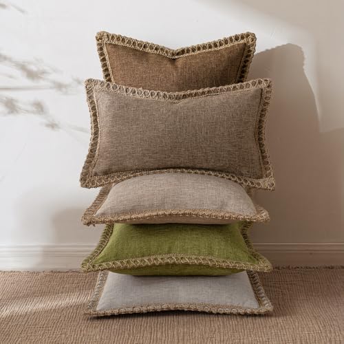 MIULEE Set of 2 Rustic Linen Burlap Throw Pillow Covers 18x18 Champagne - Image 4