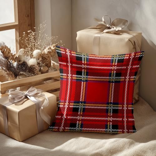 Batmerry Tartan Plaid Throw Pillow Covers, Royal Stewart Tartan Classic Red Scottish Plaid Decorative Pillow Covers Digital Printing Blended for Couch Sofa Bed Invisible Zipper 24X24 in(Set of 2) - Image 2