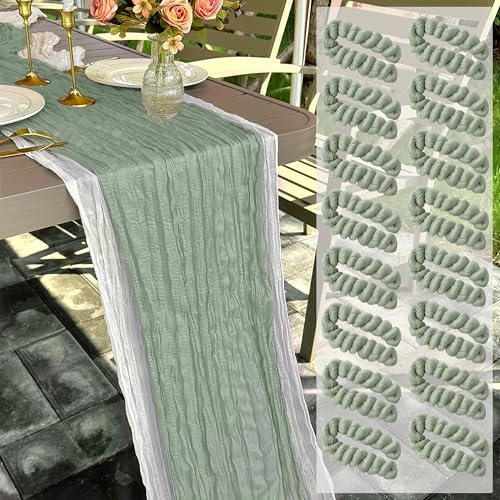 16 Pack Sage Green Cheesecloth Table Runner Rustic Gauze 22 x 108 inch Cheese Cloth Table Runners for Wedding Bridal Shower Birthday Party Table Runner Thanksgiving Christmas Decor by Cudmia