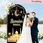 7.2FT Arch Backdrop Cover Black Gold Eid Ramadan Mubarak Photography Holiday Welcome Crescent Wedding Arch Cover Spandex Fitted Stretchy Backdrop Stand Covers for Birthday Party Wedding Decoration - Image 5
