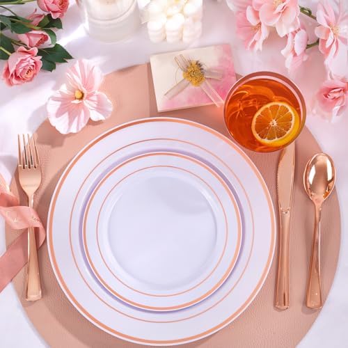 WELLIFE 600 PCS Rose Gold Disposable Dinnerware Set for 100 Guests - Image 4