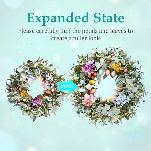 20 Inch Spring Easter Wreath for Front Door with Easter Egg & Lambs Ear - Image 5