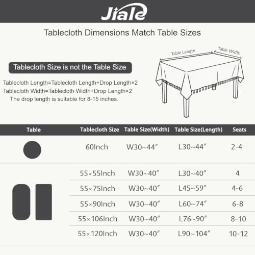 JIALE Gingham Tablecloth Rectangle Cotton Linen Fabric Checkered Table Cloth with Tassel Washable Wrinkle Free Buffalo Plaid Table Cover for Party Outdoor Picnic Kitchen Dining, Black White, 55x106 - Image 2