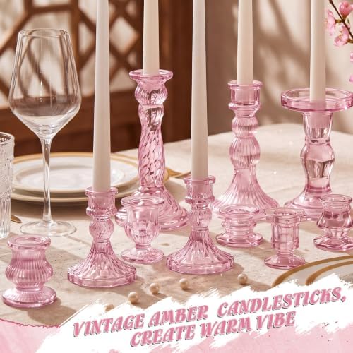 Mumufy 24 Pcs Pink Crystal Taper Candle Holders with Flameless Candles - Image 2