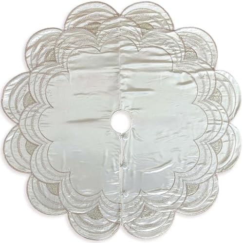 72-Inch Beaded Scalloped Satin Christmas Tree Skirt, Pearl White - Image 2