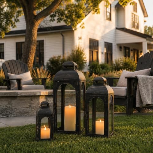 NEEDOMO Lanterns Decorative Indoor&Outdoor,Set of 3 Outdoor Lanterns for Porch, 26" Metal Frame Candle Holders with Glass, Fall, Christmas - Image 5
