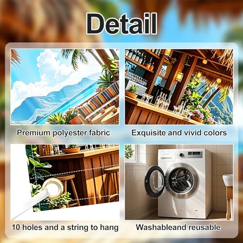 ANNA QUEEN 7x16 ft Garage Door Banner,Reusable Large Outdoor Backdrop for Tropical,Patriotic,Graduation and Christmas Party Decorations (Tropical Beach Bar) - Image 3