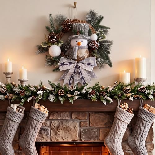 Suncalla 20" Christmas Snowman Wreath Winter Door Wreaths for Front Door - Image 2