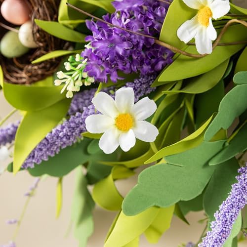 Glitzhome 24" Easter Wreath with Lavender and Bird Nest Spring Front Door Decoration Artificial Eggs Wreath for Home Party and Holiday Celebrations - Image 6