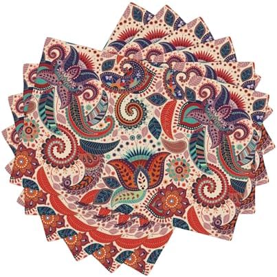 Boho Floral Placemats Set of 6 Pieces 12x18 Inches, Kitchen Table Mats Heat Resistant Tabletop Decorative Placemats for Family Party Dinner by AuiMzoo